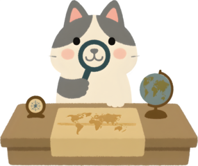 돋보기로지도를보는러시안블루고양이일러스트