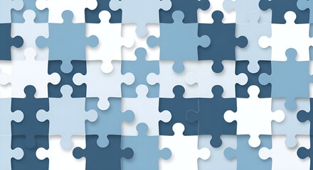 Blue Puzzle Pieces Pattern Jigsaw Background Abstract Geometric Design Texture Wallpaper. 