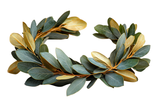 Green and Golden Foliage Wreath on Black Background Olive Branch Circle Award Victory Nature and
