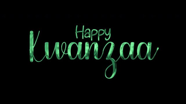 Happy kwanzaa in decorative green script against a black background. Perfect for festive holiday cards, social media posts, and event promotions.