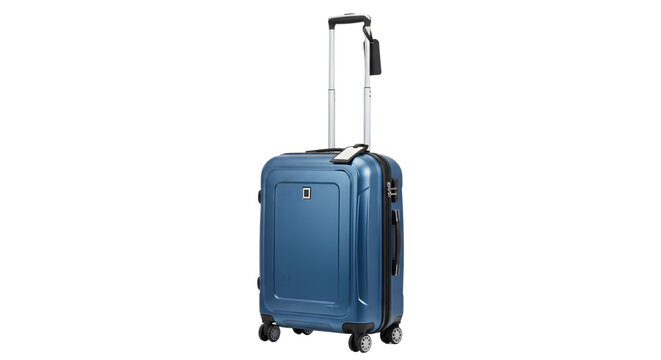 Blue hard-shell carry-on suitcase, perfect for modern travel. Durable spinner wheels and adjustable telescopic handle ensure efficient packing and secure transport for effortless, stylish journeys