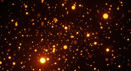 Glowing golden particles and sparks float against a dark background creating a warm festive atmosphere. Perfect for celebrations, holiday designs, or magical themed projects.