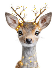 Cute reindeer portraits christmas fawn adorable face woodland animal holiday lights