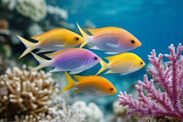 Colorful reef fish swimming in ocean water