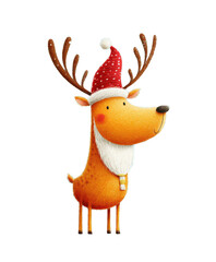 Cute reindeer portraits christmas friendly reindeer wearing santa hat and scarf portrait with joyful expression