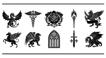 Heraldry and mythology icon set