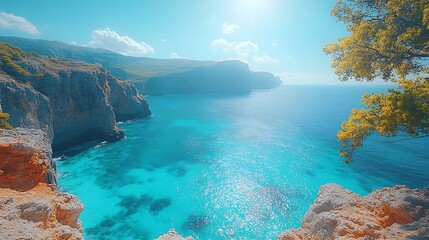Coastal landscape with cliffs and turquoise sea