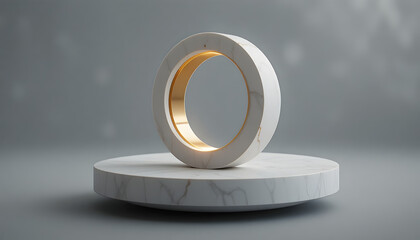 Elegant marble ring with golden accents on round display, a modern luxury element for product showcases or sophisticated design concepts, minimalism