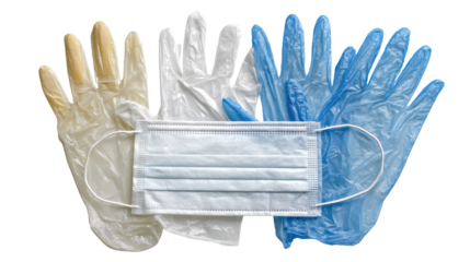 Used plastic gloves and masks background isolated on a Transparent background, PNG file.