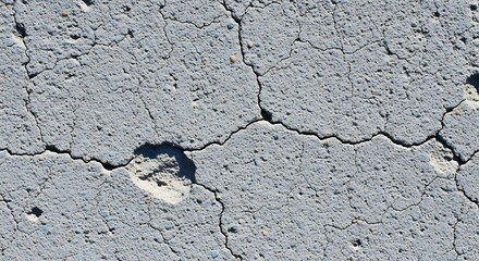 Obraz premium Old cracked gray concrete road or wall surface with small stones and weathered texture