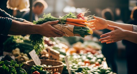 Farmer Handing Fresh Produce to Customer at Farmers Market