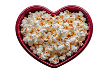 Heart Bowl of Delicious Popcorn Movie Night Snack Sweet and Savory Treat Red Bowl Isolated