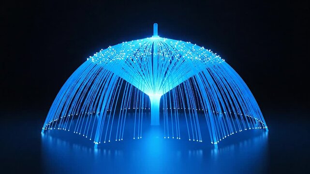 Glowing blue fiber optics arch in the dark