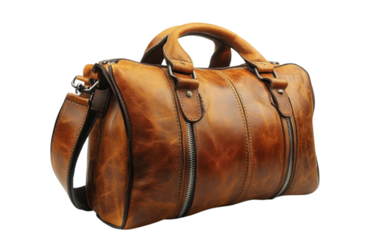 Cognac Leather Duffle Bag Weekend Getaway Luggage Stylish Handcrafted Travel Accessory Zipper Detail