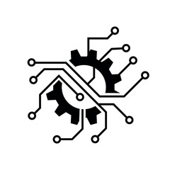 Modern technology gear with electronic circuit concept logo