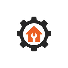 Home Maintenance Service, House with Wrench icon logo flat vector design