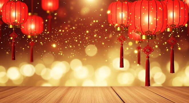 Celebrate Chinese New Year with a festive display of red lanterns and sparkling lights creating a warm, inviting atmosphere for joyous gatherings