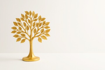 Golden stylized tree with intricate branches and leaves - symbol of growth, life, and wealth in refined aesthetic