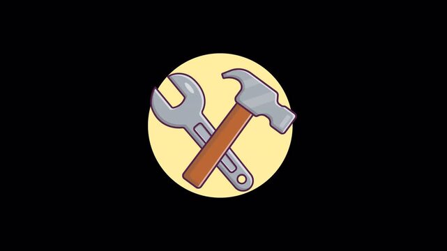 Wrench and Hammer. Repair and Maintenance Tools Concept Animation Video - Transparent