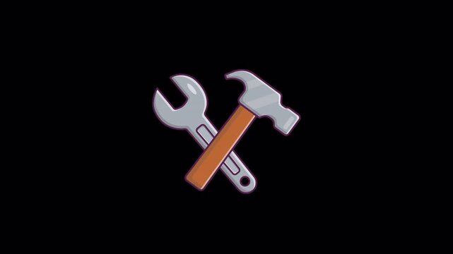 Animated Wrench and Hammer. Repair and Maintenance Tools Concept Video - Transparent
