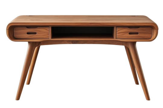 Mid century modern desk wood minimalist table retro style furniture walnut finish office design home - Powered by Adobe