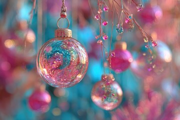 Soft gradient background blending pastel colors, subtle sparkles, and tiny festive ornaments, creating a serene holiday atmosphere with gentle lighting