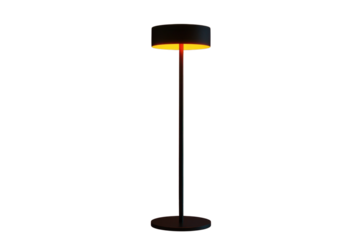 Sleek modern floor lamp illuminates against black backdrop warm lighting contemporary design home
