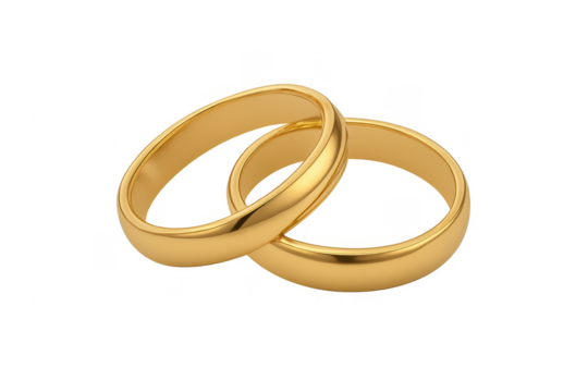 Gold wedding rings symbolizing commitment and love on transparent background