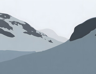 minimalist mountain landscape illustration in soft winter tones
