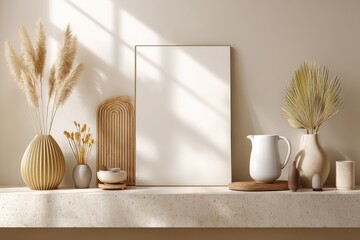 Minimalist frame mockup for New Year greetings, featuring clean lines and subtle textures, illuminated by gentle, soft lighting