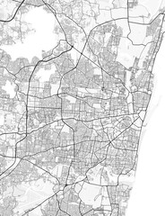 Obraz premium Chennai City Map. Minimalist black and white line art poster for printing, wallpaper, wall art, and map resources for home and office decor