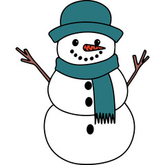 Cartoon Snowman With Teal Hat And Scarf In Winter Season With Transparent Background