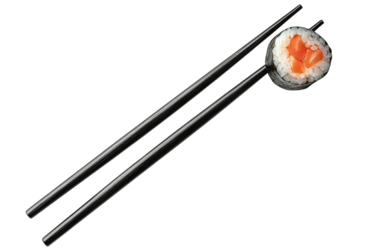 Exquisite Sushi Salmon Roll Presentation with Chopsticks Fine Dining Black Background Delicious