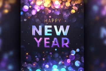 Vibrant flyer design for New Year celebrations, showcasing colorful confetti, a cozy ambiance, and playful fonts to evoke excitement