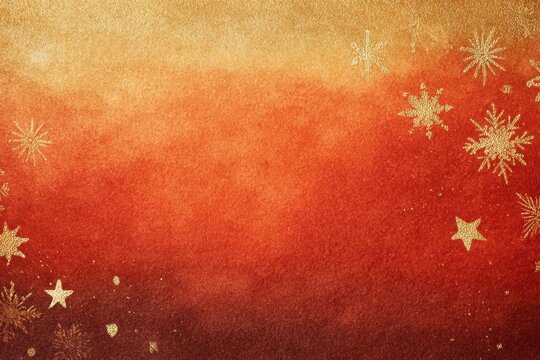 Warm gradient backdrop transitioning from deep red to gold, featuring delicate snowflakes and stars, exuding a cozy and joyful mood