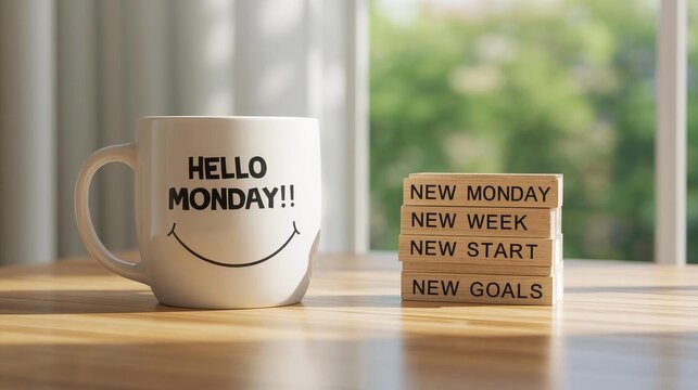 Fresh holiday monday with cup of coffee on a table