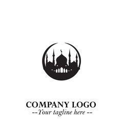 Dome Mosque Logo Symbol in Black on the White Background with Elegant Islamic Architecture Design