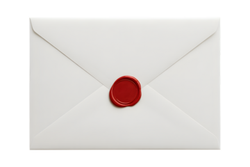 White envelope with red wax seal isolated on transparent background