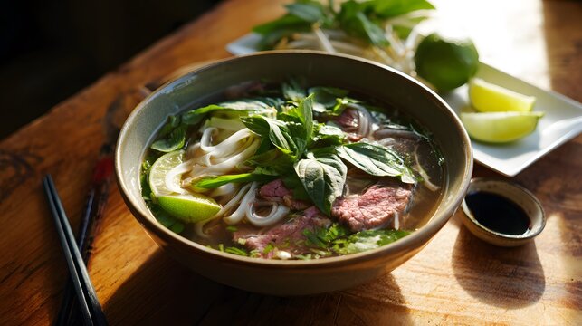 Fragrant Vietnamese pho warms the soul tender beef noodles herbs lime a comforting culinary delight
