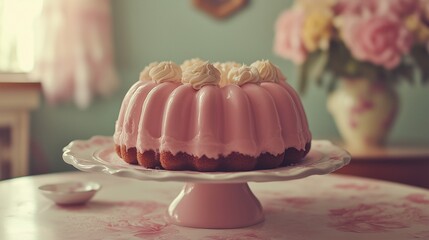 dessert styled like a 1950s cookbook with film grain and soft tones, vintage film look 