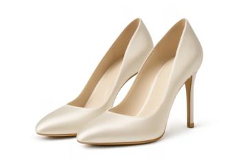 Elegant wedding satin high heels on transparent background