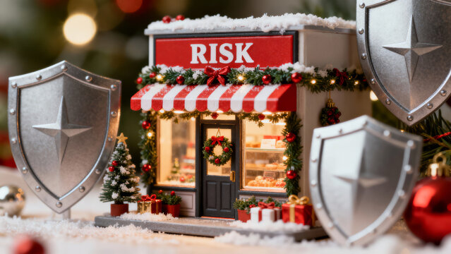Secure small business insurance for christmas holiday season protecting company from financial risk and offering security - Powered by Adobe
