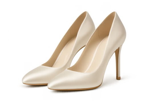 Elegant wedding satin high heels on transparent background