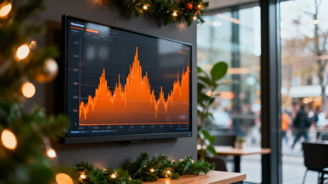 Christmas financial display with stock market chart act as shield for investment during holiday season in an office