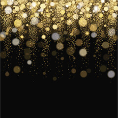 Golden Bokeh Lights Falling on Black Background glitter