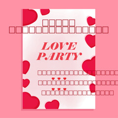 Happy Valentine's day love party invitation template with red hearts in background romantic vibe