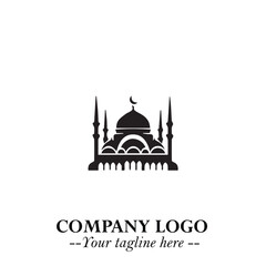 Dome Mosque Logo Symbol in Black on the White Background with Elegant Islamic Architecture Design