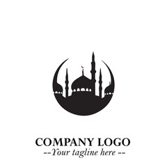 Dome Mosque Logo Symbol in Black on the White Background with Elegant Islamic Architecture Design