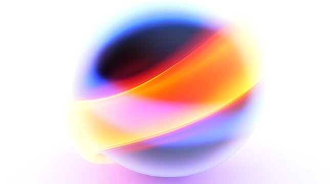 Colorful orb with glowing streaks and smooth gradients over bright white background