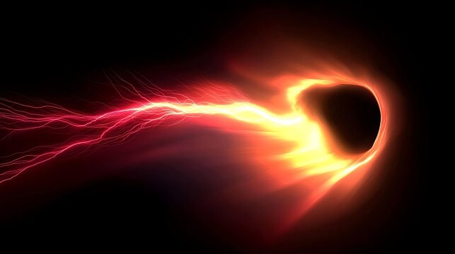 Glowing red-orange plasma trail pulled into dark core resembling black hole in motion